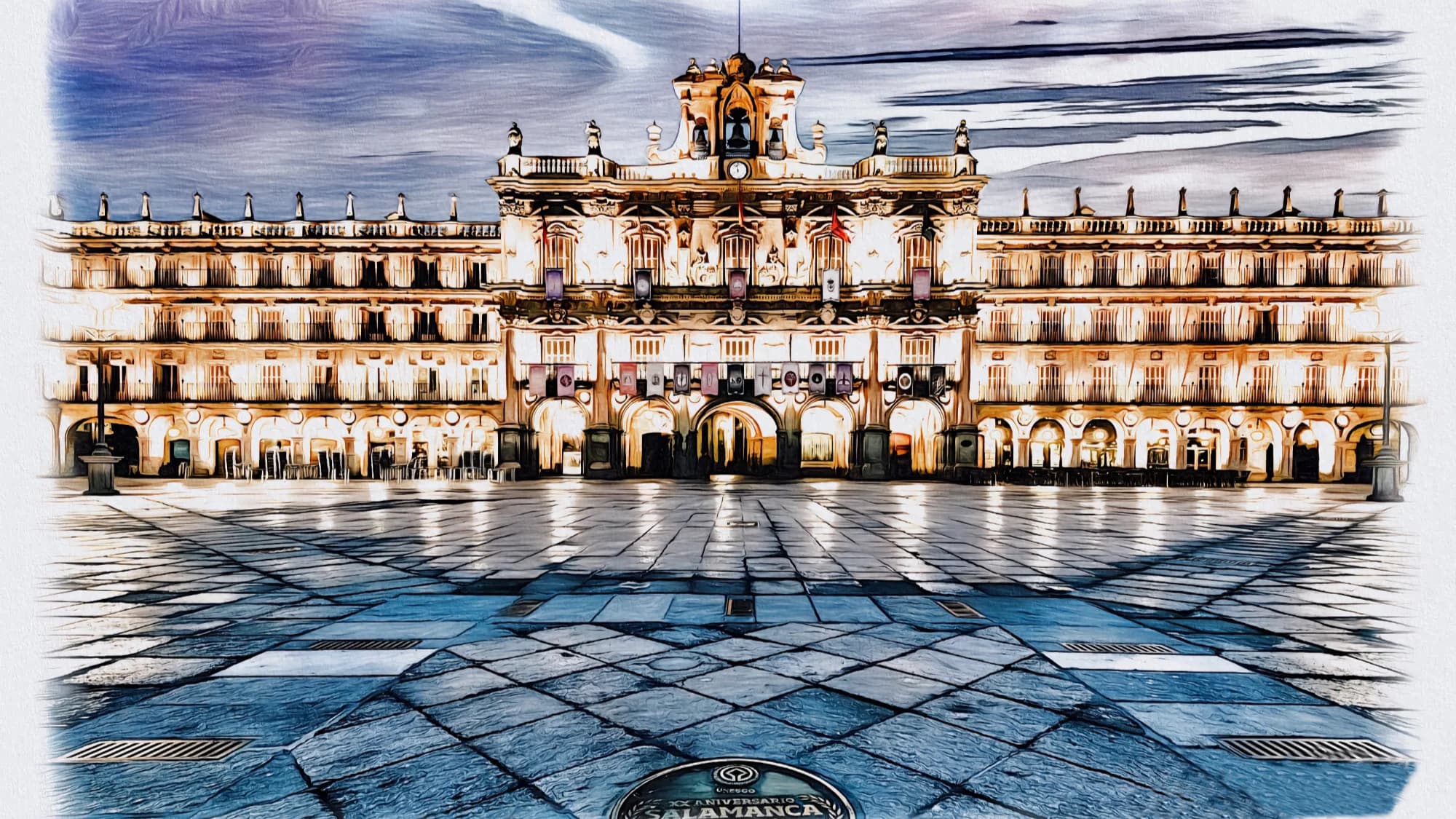 Vista de la Plaza Mayor de Salamanca desde Mesón Los Escudos