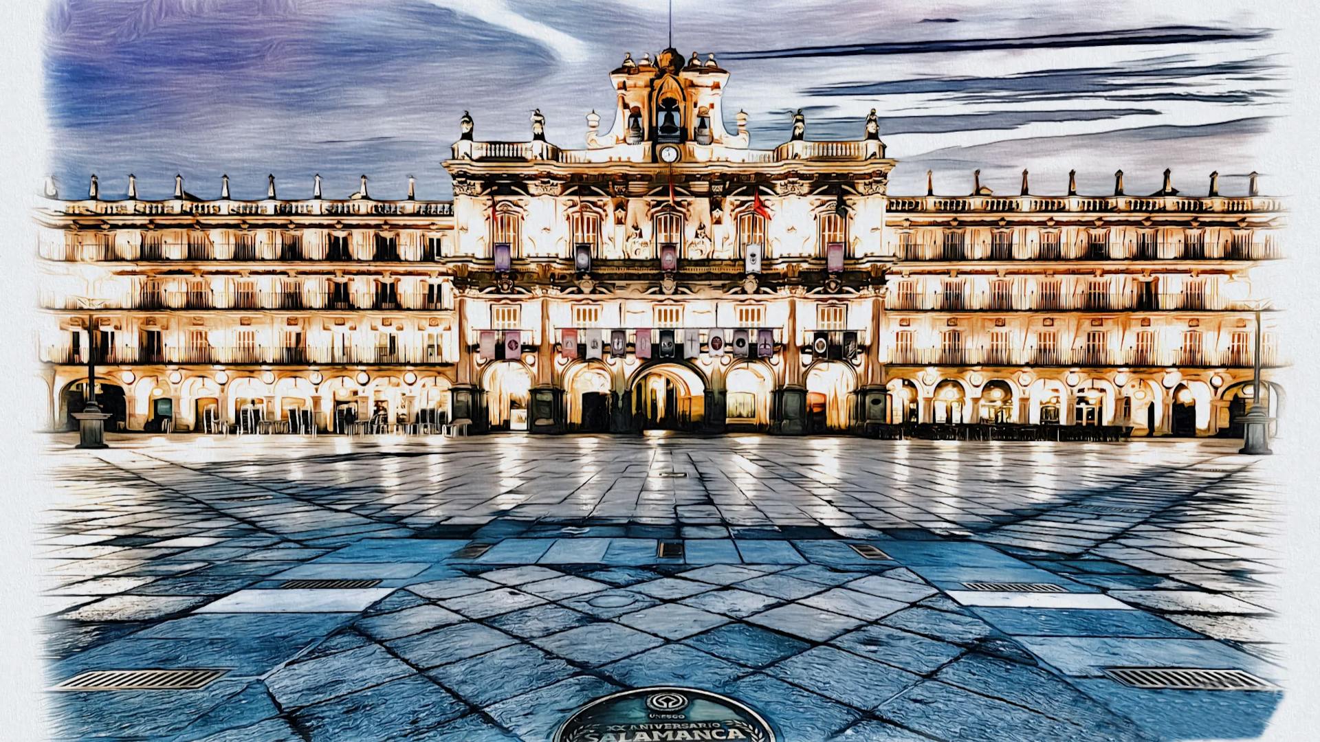 Ilustración de la plaza mayor de Salamanca